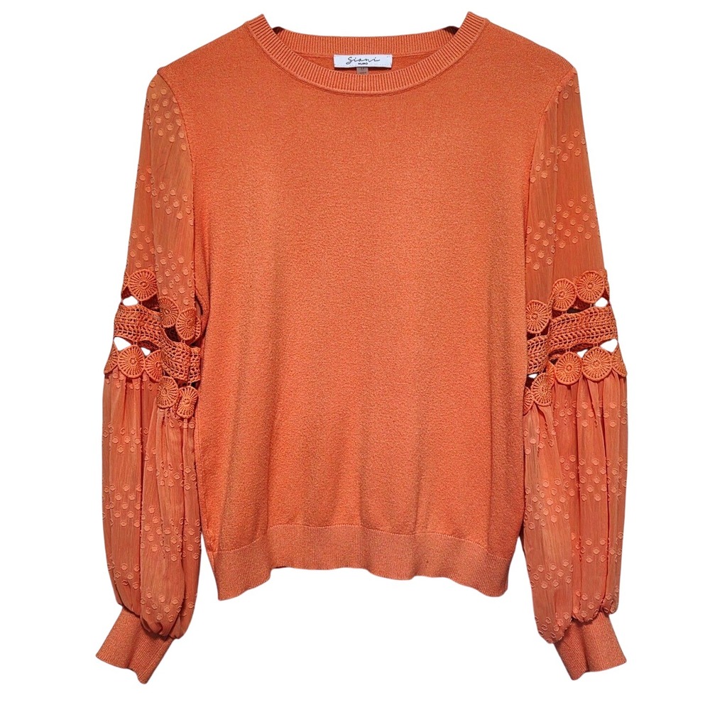 Sioni Milano Sweater Womens M Orange Lace Crochet Sheer Autumn‎ Boho Feminine